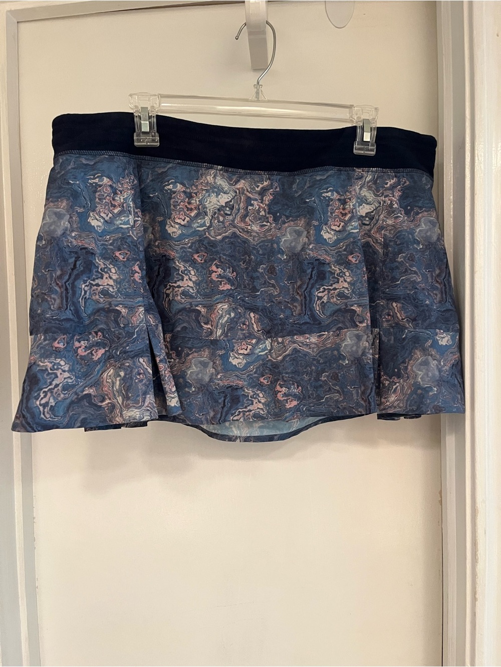 Women's Blue Marble Print tennis  Skirt with Black Waistband